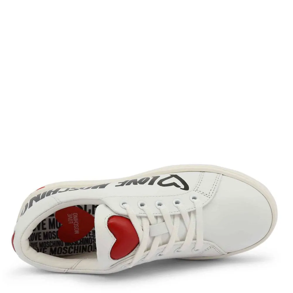 Scarpe Donna LOVE MOSCHINO Sneakers in Pelle Bianca con Logo Graffiti
