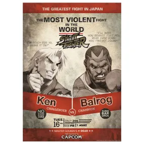 Street Fighter Ken vs Balrog Limited Edition A3 Print
