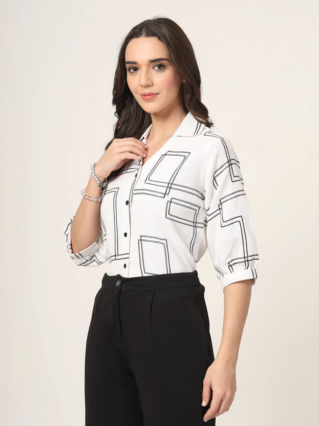 Style Quotient Women White and black Oversize Shirt