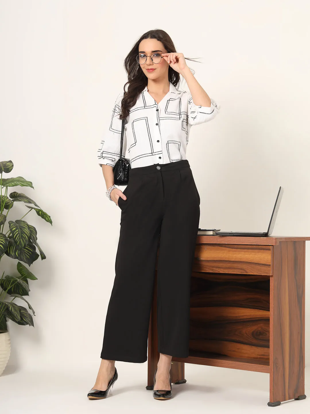 Style Quotient Women White and black Oversize Shirt