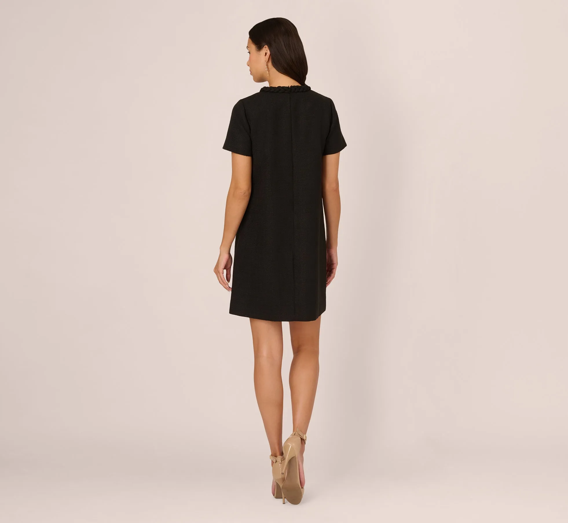 Tweed Sheath Dress With Short Sleeves In Black
