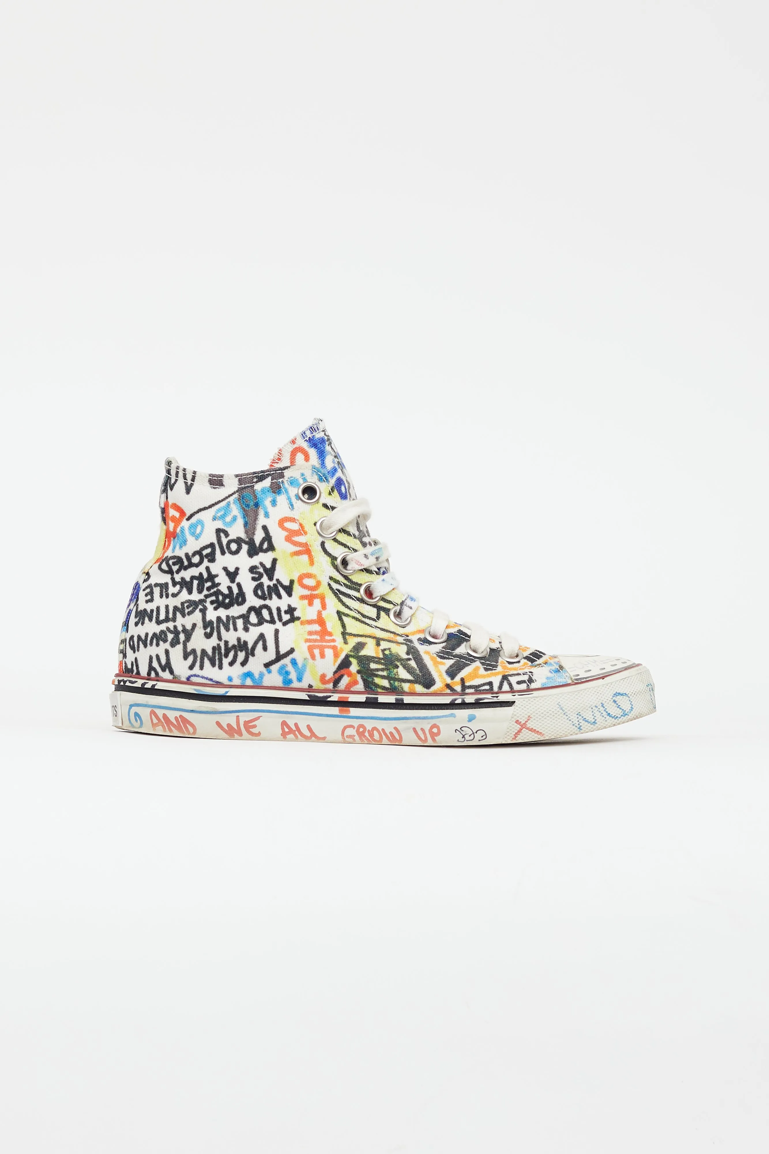 White & Multi Graffiti Hi-Top Sneaker