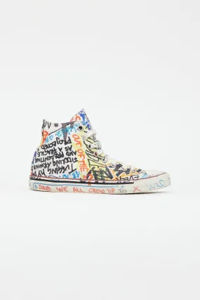 White & Multi Graffiti Hi-Top Sneaker