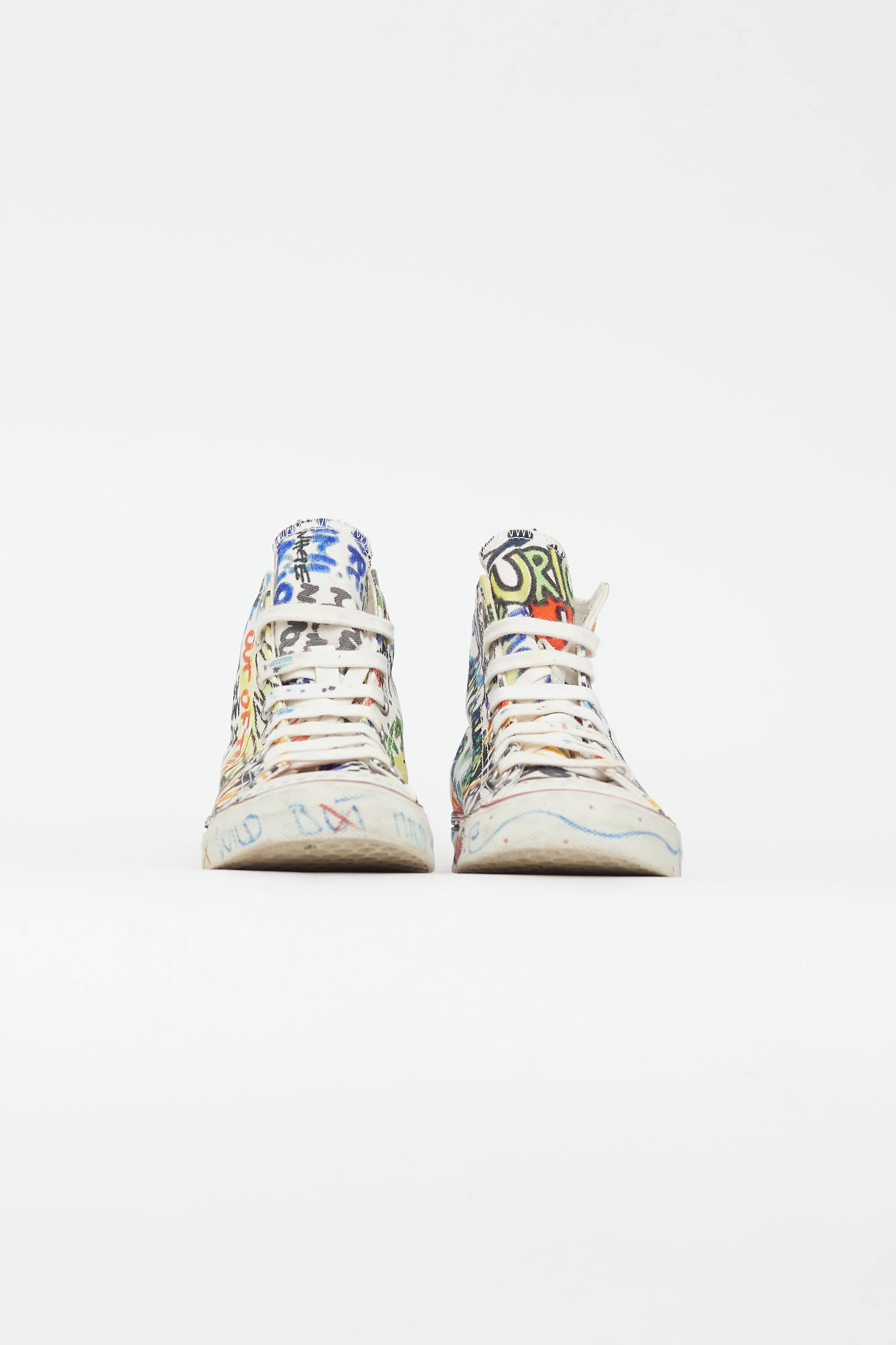 White & Multi Graffiti Hi-Top Sneaker