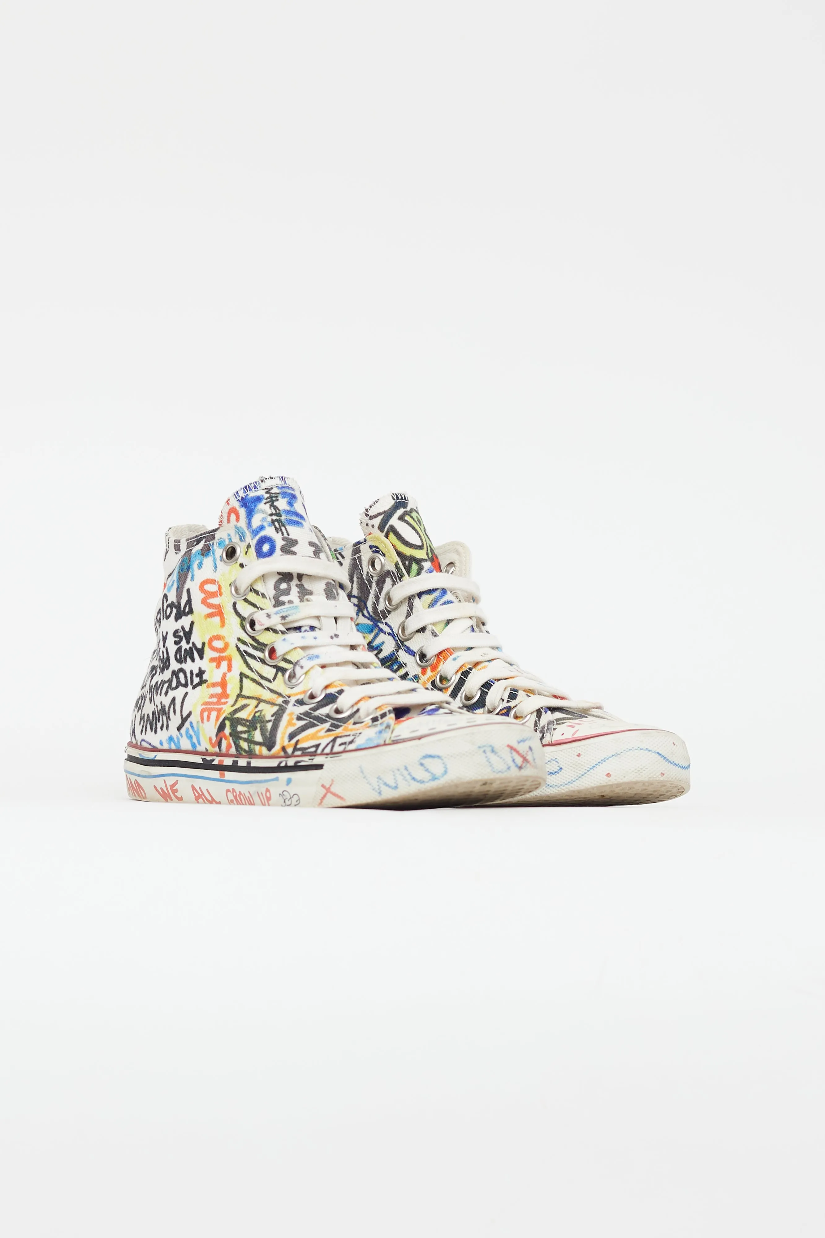 White & Multi Graffiti Hi-Top Sneaker