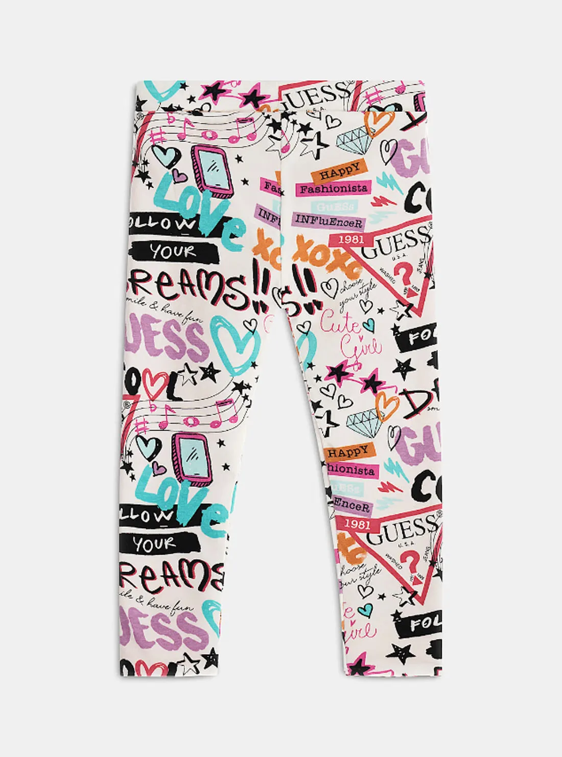 White Graffiti Print Logo Reversible Leggings (2-7)