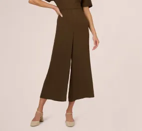 Wide Leg Crinkle Pull On Cropped Pant In Chocolate Walnut