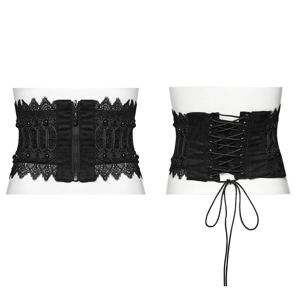 Women's Gothic Beaded Lace Lace-up Underbust Corset
