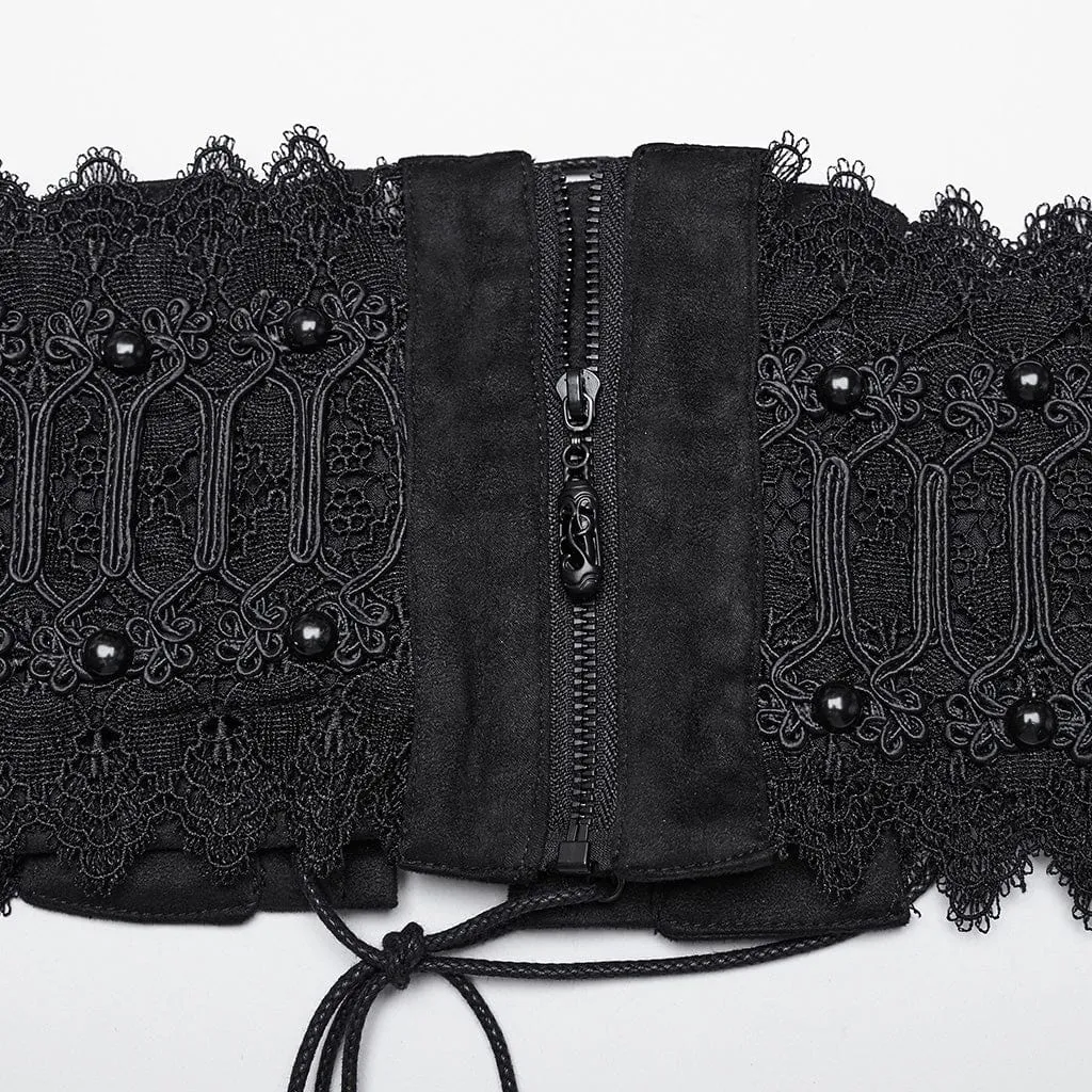 Women's Gothic Beaded Lace Lace-up Underbust Corset